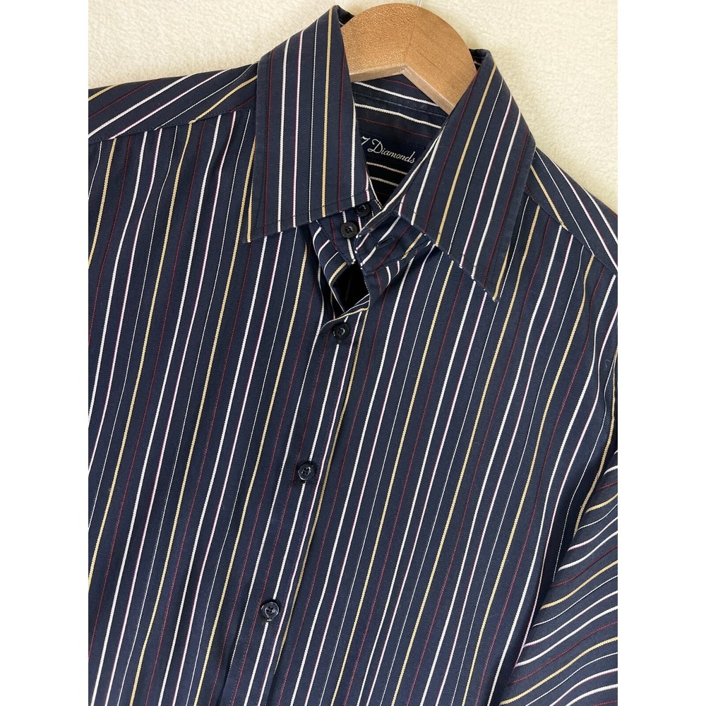7 Diamonds Shirt Men's Small Black Striped Long Sleeve Button Up Casual‎